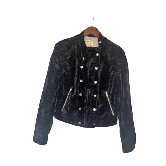 FREE PEOPLE Dusk Til Dawn Velvet Moto‎ Jacket Small, BikerCore Witchcore Y2K - Picture 1 of 12